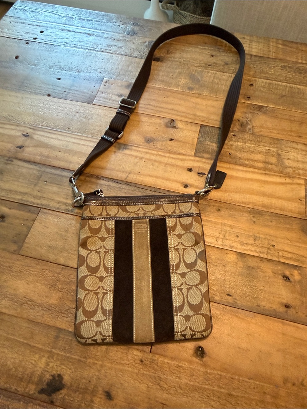 Coach Tan and Dark Brown Signature Messenger Crossbody